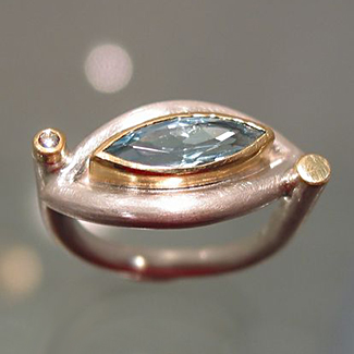 Ring: Silber, Gold, Aquamarin, Brillant